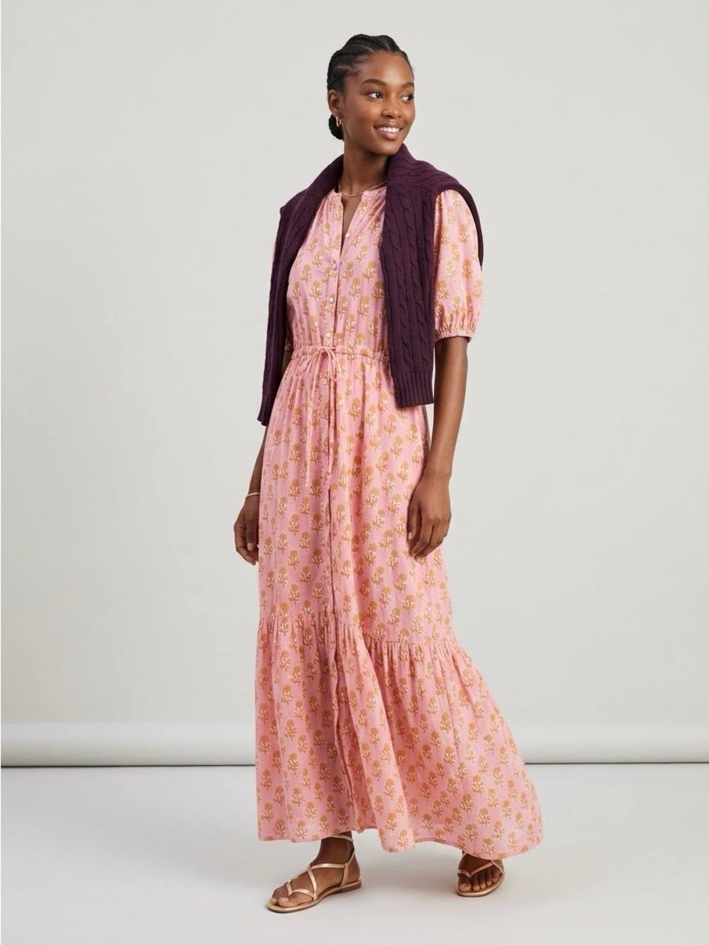 Organic cotton Indi & Cold Floral Cotton Maxi Dress in Pink Size XS